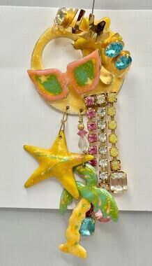 Hollywood Themed Enamel Dangle Statement Brooch By Lunch At The Ritz, 1980s
